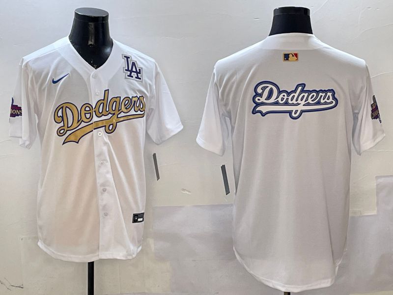Men Los Angeles Dodgers Blank White Champion gold character 2025 Nike MLB Jersey style 15->los angeles dodgers->MLB Jersey